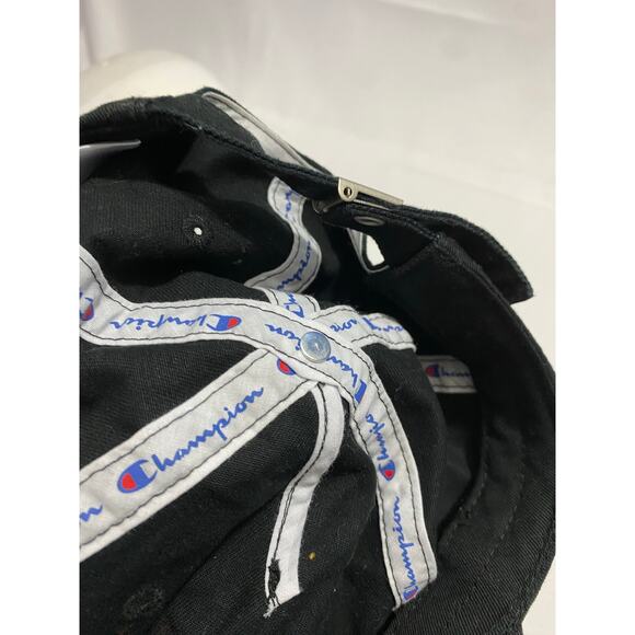 CHAMPION hat black adjustable cotton cap white raised logo Men's Women's - Picture 7 of 10